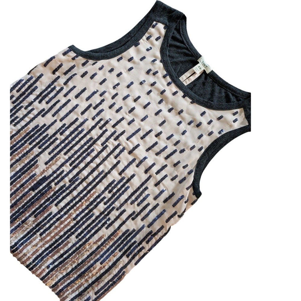 Tiny Anthropologie Sequin Tank Top XS Ivory Navy Gold Sleeveless Party